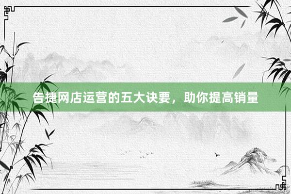 告捷网店运营的五大诀要，助你提高销量